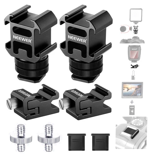 NEEWER 8 PCs Hot Shoe Mount Adapter Kit, Including Triple Cold Shoe Mount, 1/4” Screw Adapter, Flash Stand Bracket, and Hot Shoe Cover for DSLR Camera, LED Light, Microphone, Light Stand, Monitor