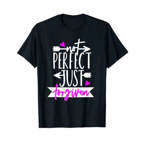 Christian Apparel & Gifts HHWCo. Christian Forgiven Not Perfect Pink Heart Cute Arrow Faith T-Shirt