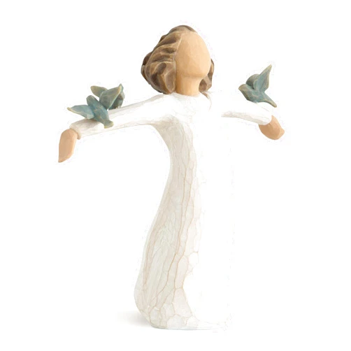 Willow Tree Happiness, Free to Sing, Laugh, Dance, Create, Figure with 3 Bluebirds on Arms, Gift for Graduates or to Encourage and Support Creative Expression, Sculpted Hand-Painted Figure