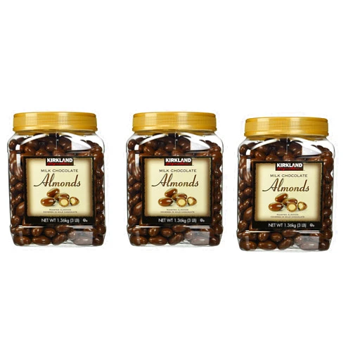 Kirkland Signature Milk Chocolate Roasted Almonds Jars [Pack of 3, 3LBS (48 Oz) Each]