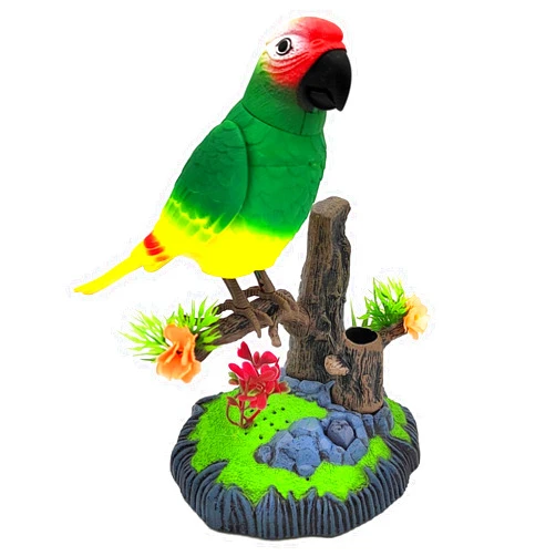 Tipmant Electronic Bird Toys Electric Parrots Animal Pets Move Chirp Realistic Home Office Room Decoration Kids Birthday Gifts (Green)