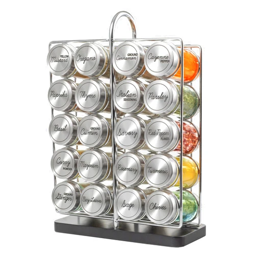 Orii 20 Jar Spice Rack Stainless Steel Filled with Spices - Standing Rack Shelf Holder & Countertop Spice Rack Tower Organizer for Kitchen Spices with Spice Refills for 5 Years