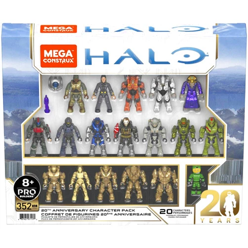 MEGA Halo Action Figure Building Toys Set, 20th Anniversary Character Collector Pack with 352 Pieces, 20 Poseable Articulation Figures, Kids or Adults