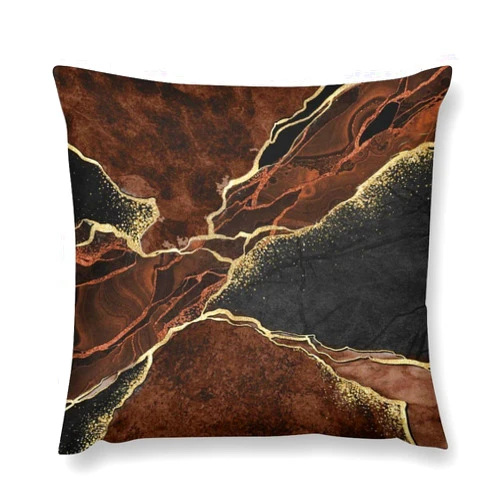 MYS QiQi Brown Marble Throw Pillow Covers Gold Cracked Lines Black Abstract Modern Luxury Art Decorations for Bedroom Living Room Farmhouse Sofa Pillows Bed Couch 16x16 Inch