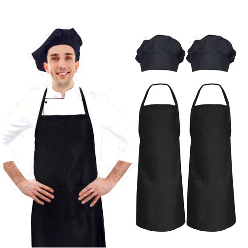 Hi loyaya 2 Pack Chef Hat and Apron for Women Men, Baking BBQ Cooking Kitchen Aprons with Pockets