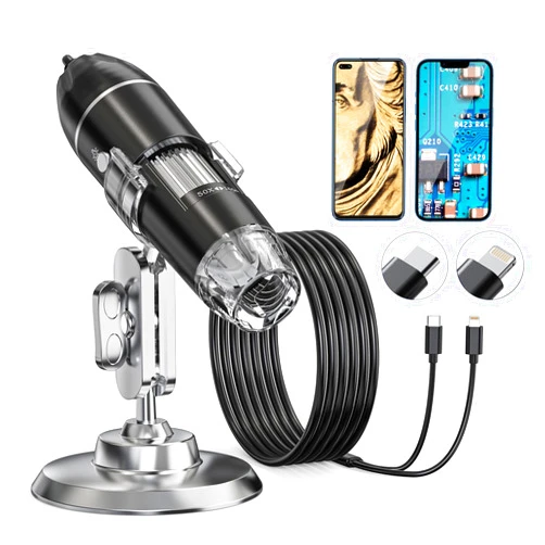 AOPICK Digital Microscope Camera, Aopick Handheld USB 1440P HD Inspection Camera 50x-1600x Magnification Portable Handheld Pocket Microscopes with 8 LED & Stand, Compatible with iPhone, Android