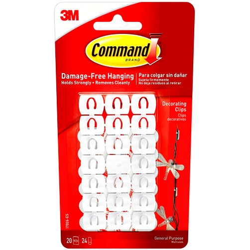 Command Small Decorating Clips, White, 20-Clips, 24-Strips, Decorate Damage-Free