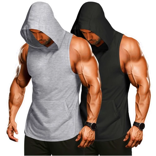 COOFANDY Men's 2 Pack Workout Hooded Tank Tops Bodybuilding Muscle Cut Off T Shirt Sleeveless Gym Hoodies