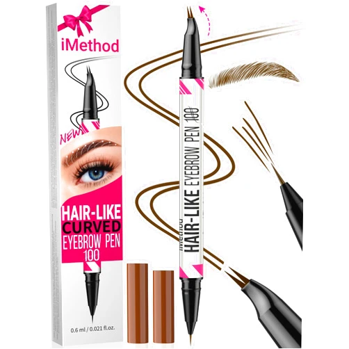 iMethod Curved Eyebrow Pen - Eyebrow Pencil, Brow Pencil 2-in-1 Dual-Ended Microblading Eyebrow Pen with Curved Tip and Precise Brush-Tip for Natural Hair-Like Brows, Last All-Day, Dark Brown
