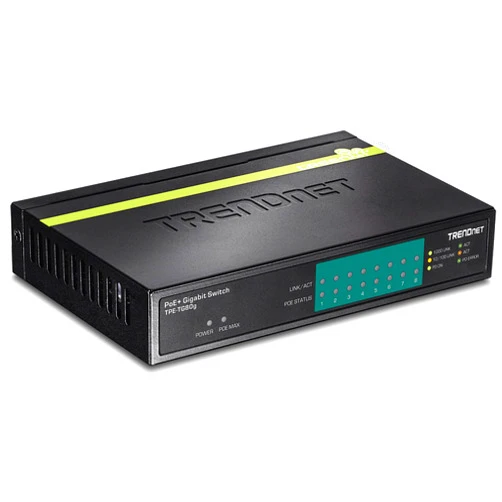 TRENDnet 8-Port Gigabit PoE+ Switch, 8 x Gigabit PoE+ Ports, 123W PoE Power Budget, 16 Gbps Switching Capacity, Desktop Switch, Ethernet Network Switch, Metal, Lifetime Protection, Black, TPE-TG80G