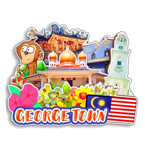 Tripsouv George Town Malaysia Wooden 3D Fridge Magnet City Travel Souvenir Cute Refrigerator Stickers Home Kitchen Decoration