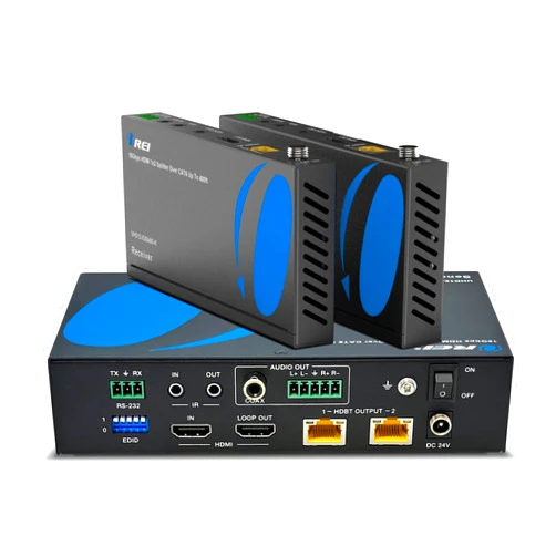 OREI 1x2 HDMI Extender Splitter HDBaseT 4K, Multiple Over Single Cable CAT6/7 4K@60Hz 4:4:4 HDCP 2.2 with IR Remote EDID Management, HDR - Up to 400 Ft - Loop Out - Low Latency (UHD12-EXB400-K)