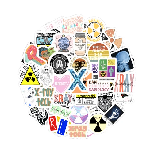 BulbaCraft 100Pcs Rad Tech Stickers, Radiology Stickers, Xray Tech Decals for Water Bottle and Laptop - Radiology Party Favors & Decorations, Waterproof Vinyl Medical Decals, Gifts for Women & Men
