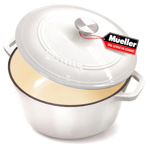MÜELLERHOME Mueller 6 Quart Enameled Cast Iron Dutch Oven, Dual Handles, Stainless Knob - For Braising, Stews, Roasting, Baking