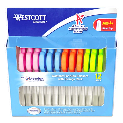 Westcott 14871 Kids Scissors with Antimicrobial Protection, 5-Inch Blunt, 12/Pack