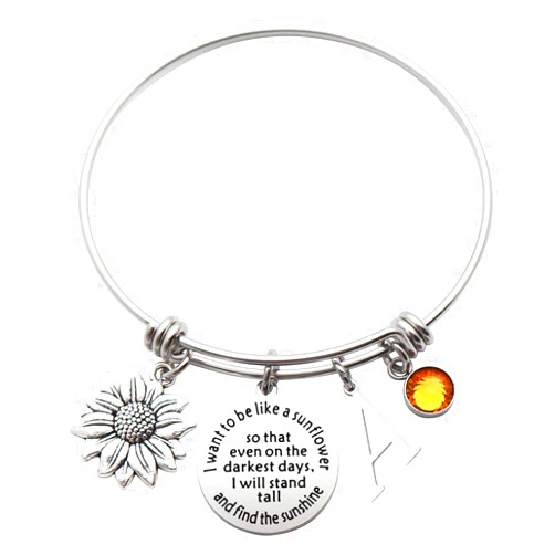 Eilygen Sunflower Bracelet Gift Initial Charm Bracelet 26 Letters Adjustable Bracelet for Women Encouragement Jewelry for Her