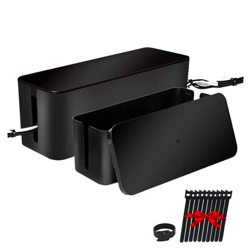 Davidsons Collection [Set of Two] Cable Management Boxes Organizer, Wires Keeper Holder for Desk, TV, Computer, USB Hub, System to Cover and Hide & Power Strips & Cords (Black) 2 Set (M+S) Luxury Black