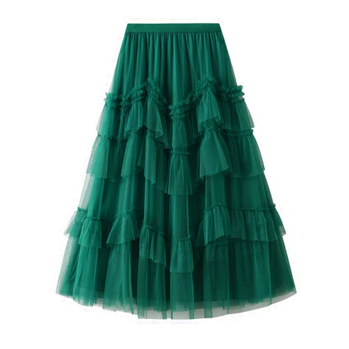 AQQYA Tulle Skirts for Women, Tiered Layered Mesh Skirt, Elastic Waist A Line Maxi Tulle Skirts Petticoat