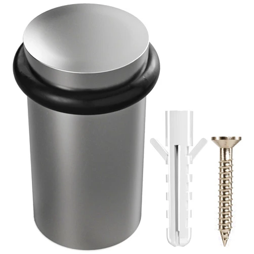 NYCO Architectural Hardware NYCO - Floor Door Stopper Chrome Door Stop - Classy Solid Steel Modern Heavy Duty Door Stoppers - Floor Mount Anchor Screw - Wall Protector for Commercial Door (2 Inch Satin Chrome Finish)