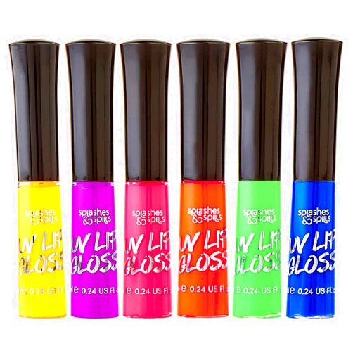 splashes & spills UV Blacklight Lip Gloss - 6 Color Variety Pack, 3.7g - Day or Night Stage, Clubbing or Costume Makeup