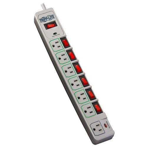 Tripp Lite TLP76MSG 7 Outlet (6 Individually Controlled) Surge Protector Power Strip, 6ft Cord, Lifetime Limited Warranty & Dollar 25K Insurance, Grey