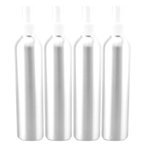 Cornucopia Brands Cornucopia 8oz Aluminum Fine Mist Spray Bottles with Atomizers (4-Pack, w/White Caps); Metal Spritzer Bottles for Aromatherapy, Personal Care