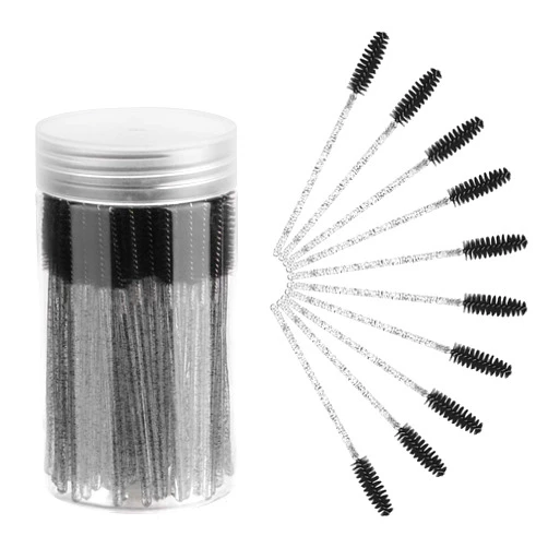CHEFBEE 100PCS Disposable Eyelash Brush, Mascara Wands Makeup Brushes Applicators Kits for Eyelash Extensions and Eyebrow with Container (Black)