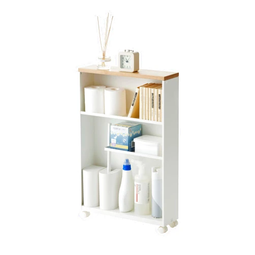 Yamazaki Home Rolling Slim Bathroom Utility Cart with Handle - Storage Shelf Narrow Organizer Rack Steel One Size White
