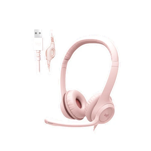 Logitech H390 Gaming Headphones, Wired Headphones with Mic, USB Headset with Microphone for PC, Noise Cancelling Microphone for Video Meetings, Music, Gaming - Rose