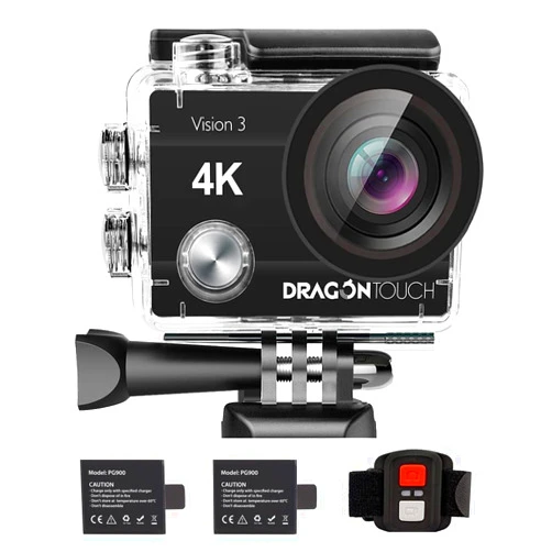 Dragon Touch 4K Action Camera 20MP Vision 3 Underwater Waterproof Camera 170° Wide Angle WiFi Sports Cam with Remote and Mounting Accessories Kit