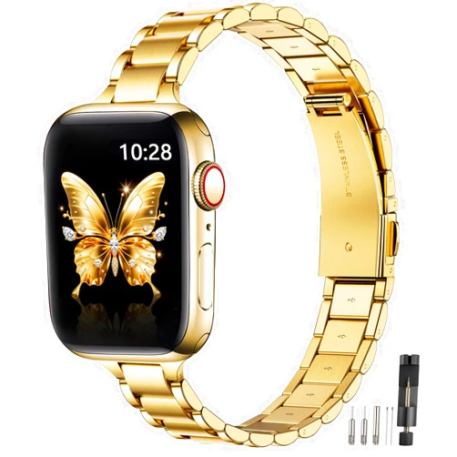 WFEAGL Thin Metal Bands Compatible with Apple Watch Band 38mm 40mm 41mm 42mm 44mm 45mm 49mm for Women, Slim Stainless Steel Chain Replacement Wristbands for iWatch Ultra SE Series 9 8 7 6 5 4 3 2 1
