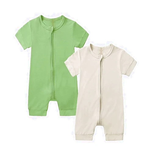 JunNeng Baby Boy Girl 2 Pack Rayon of Bamboo Summer Sleeper Infant Soft Short Sleeve Zipper Footless One-piece Romper