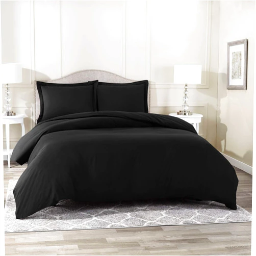 YASH BEDDING 600 Thread Count Black Super Queen Size Duvet Cover Set, 3 Piece Double Brushed Cotton Duvet Cover with Button Closure, 1 Super Queen Duvet Cover (90 x 98) inches and 2 Pillow Shams