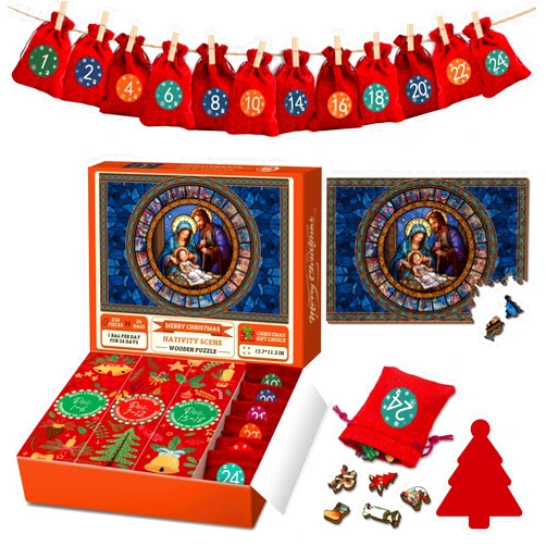 BBOLDIN Wooden Nativity Puzzles for Adults 258 Pieces, Countdown to Christmas Advent Calendar Jigsaw Puzzles, Stained Glass Jesus Puzzle Religous Christian Puzzles for Home Decor