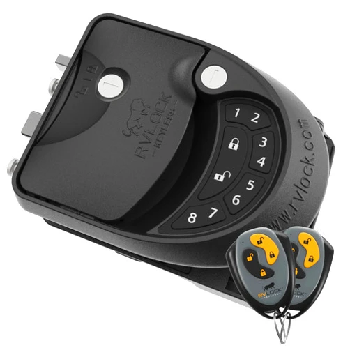 RVLock Class C Charter Keyless Entry Keypad and Handle with Fob, All Metal RV Door Lock and Latch Replacement Kit, Upgraded Silicone Keypad for Class C and A Motorhomes, Fits openings 4.5 x 3.5 Inches