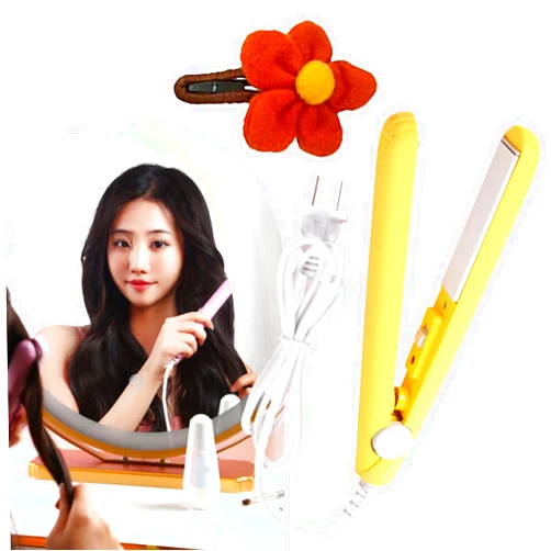 LAWRNCH Werdeny Mini Hair Curler, 2 in 1 Ceramic Curler and Hair Straightener, Suitable for Short Fine Hair, Yellow