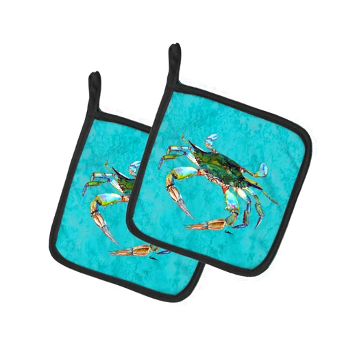 Caroline's Treasures 8657PTHD Crab Pair of Pot Holders Kitchen Heat Resistant Pot Holders Sets Oven Hot Pads for Cooking Baking BBQ, 7 1/2 x 7 1/2