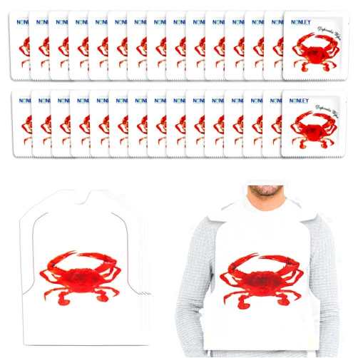 Nonley 100 Pack Crab Lobster Bibs + 100 Pack Wet Wipe Disposable Bibs for Adults, Crab Feasts Bibs for Seafood Boil Party