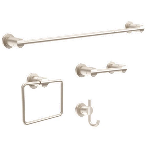 DELTA FAUCET NIC64-DN Nicoli 4-Piece Bath Hardware Set 18 to 24 in. Towel Bar, Toilet Paper Holder, Towel Ring, Towel Hook in Brushed Nickel