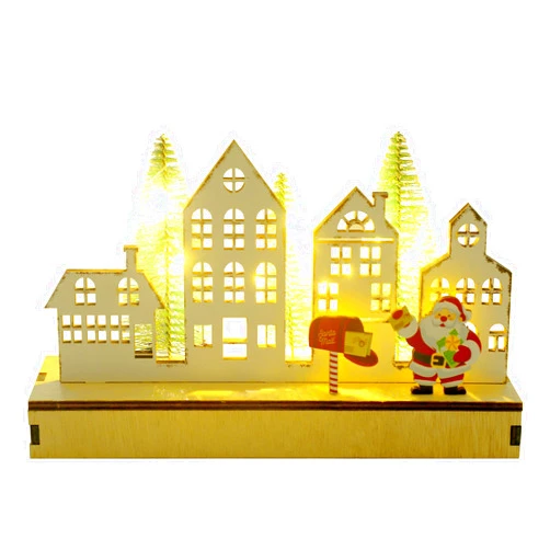CCINEE Pre-Lit Wooden Christmas House Tree Tabletop Decor, LED House Tree with Lights Luminous Wood House Tabletop Decor for Winter Xmas Holiday Party
