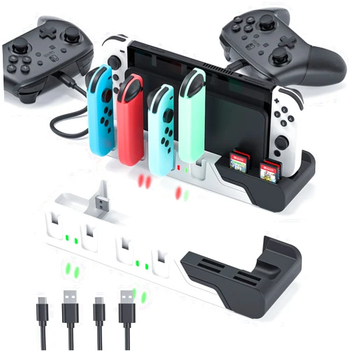 MLIFEMFUL Switch Controller Charging Dock Compatible with Nintendo Switch & Switch OLED Model Joycons, Switch Charging Station Charges up to 6pcs Joycon with Game Card Storage Stand for Switch Joycon