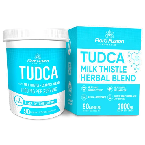 Flora Fusion Research TUDCA 500mg Liver Supplement - Milk Thistle 250mg with Herbal Blend 1000mg (Tauroursodeoxycholic Acid) Tudca Bile Salt Liver Support, 90 Vegan Capsules, Tudca Liver Cleanse Detox & Repair Formula