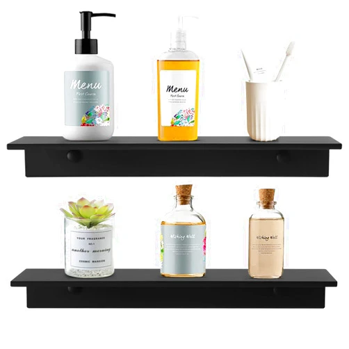 TLBTEK 2 Pack 11.8inch Black Floating Shelves,Rustic Farmhouse Floating Shelves Wall Mounted Storage for Bathroom, Bedroom, Living Room, Kitchen
