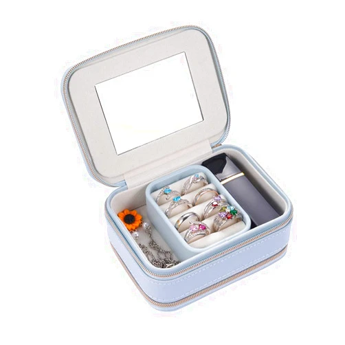 Rainbowie Travel Jewelry Case Double Layer Travel Jewelry Box Small Jewelry Box Storage Organizer for Rings Earrings Necklace Bracelet