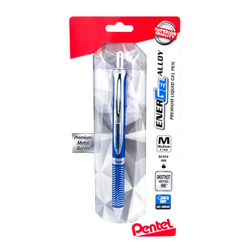Pentel® EnerGel™ Alloy Premium Liquid Gel Pen, Medium Point, 0.7 mm, Navy/Silver Barrel, Black Ink