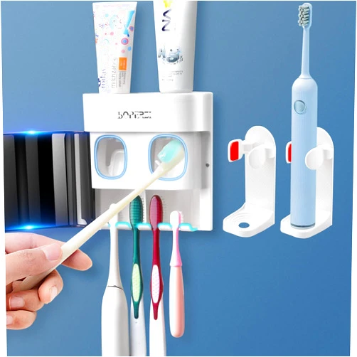 Boperzi 2 Pack Electric Toothbrush Stander and Toothbrush Holder Wall Mounted Automatic Toothpaste Dispenser Dustproof Cover Toothbrush Holder for Shower Bathroom Set Kids Family(Black+2 pack)