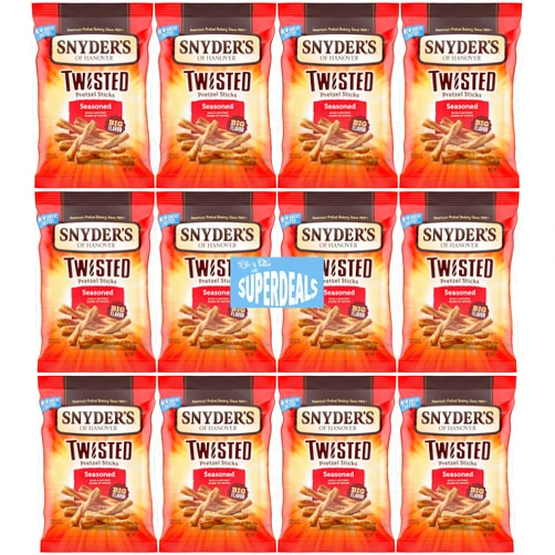 SUPERDEALS Snyder's of Hanover Pretzel, Seasoned Twisted Pretzel Sticks, 2.25 oz Pack of 12 bundled by SUPERDEALS with mystery gift in every order