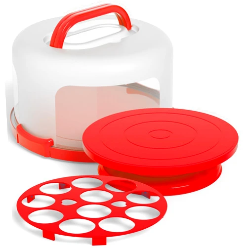 HOUZZKINGZ USA Cake Cupcake Carrier with Lid and Handle + Cake Stand Plate with Dome | 10