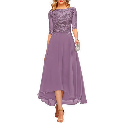 HANVAIOS Tea Length Mother of The Bride Dresses for Wedding Half Sleeve Lace Chiffon Formal Evening Party Gown
