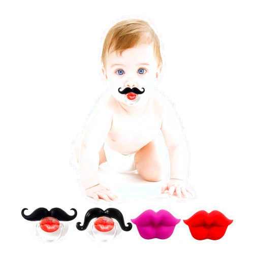 ROBBEAR 4-Pack Funny Baby Pacifier, Cute Lips Mustache for Babies 0-12 Months, Orthodontic Silicone Nipple, Silicone Binkies, BPA-Free, Gift for Newborns, Infants, Toddlers